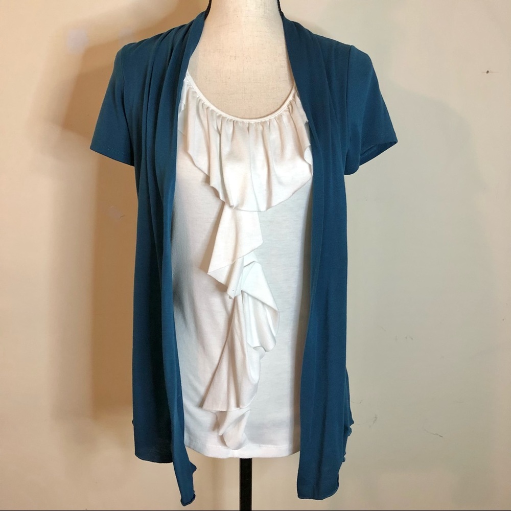 Blue & White Ruffle Blouse Top - Shirt SZ S
